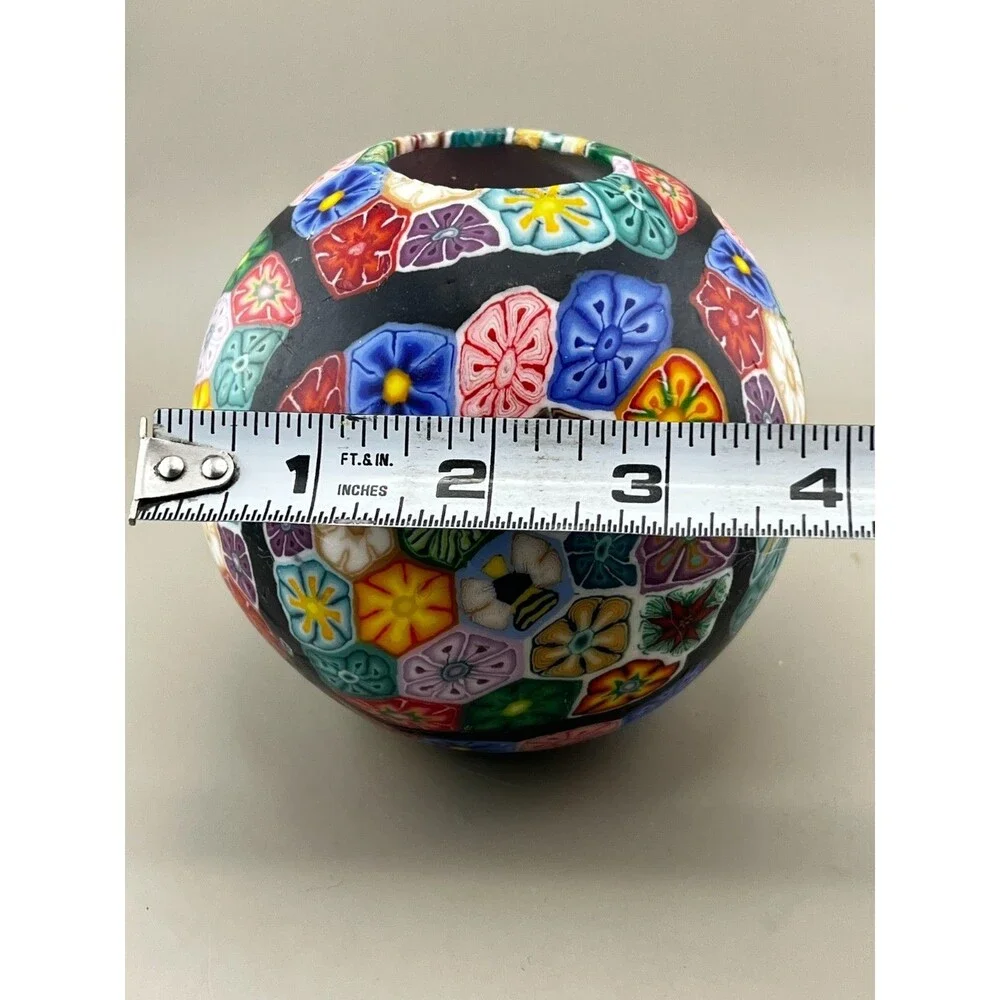 Stone Candles Millefiori Flowers Bee Pattern Candle Handmade USA Vtg Colorful